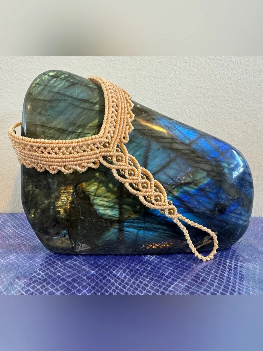 Macrame Hand Bracelet, Hand Flower, Hand Chain, Haarh Phool in Peach and Gold - Picture 1 of 4
